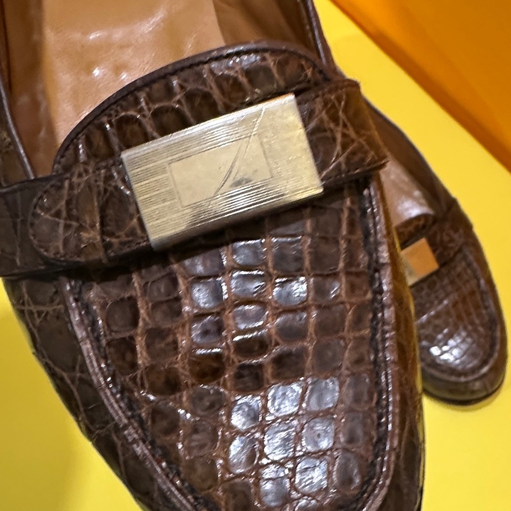 Polo Ralph Lauren Dark Brown Crocodile Pattern Loafers - Picture 5 of 16